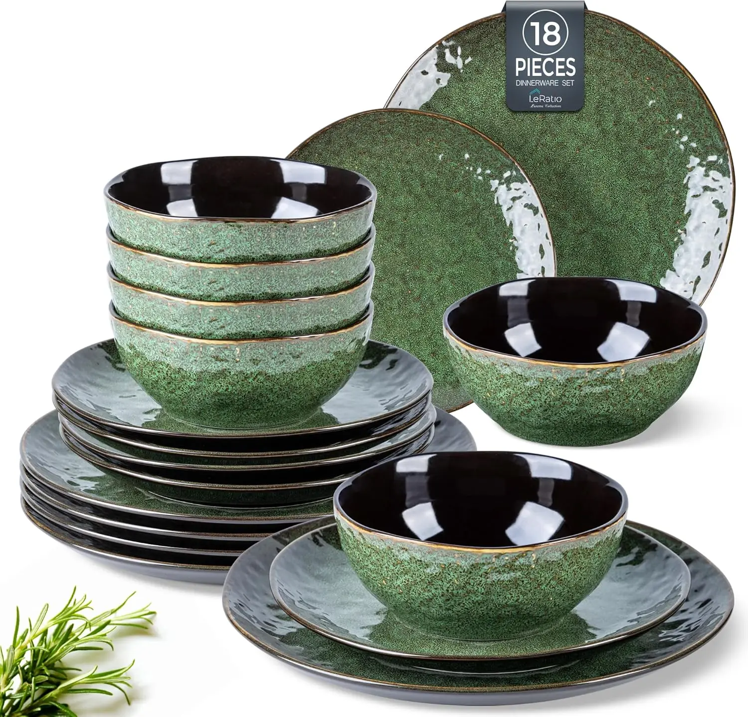 

Ceramic Dinnerware Sets for 6, Plates and Bowls Sets with Wavy Edge,Highly Chip and Crack Resistant | Dishwasher & Microwave & O