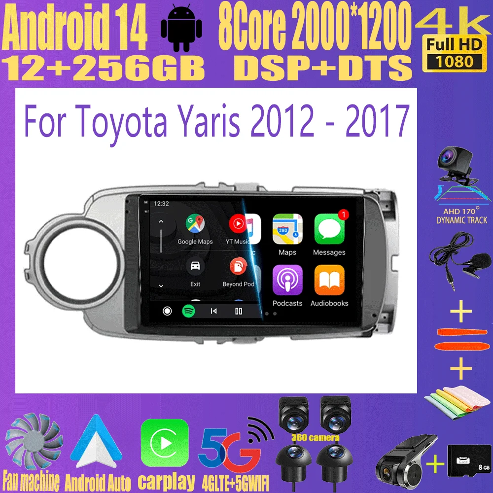 

9inch Android 14 Car RadioFor Toyota Yaris 2012 - 2017 Multimedia Player Android Auto Wireless Carplay GPS 2Din DVD