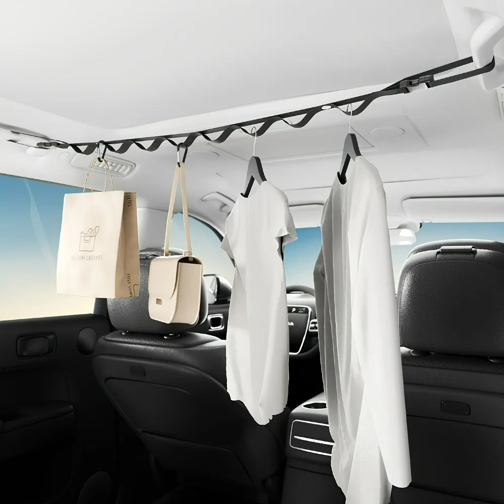 1Set Car Clothesline Hanging Rack Adjustable Vehicle Clothes Hanger for Travel & Daily Use Clotheslines
