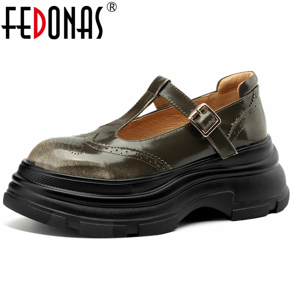 

FEDONAS New Women Pumps Platforms Genuine Leather Quality Shoes Woman Round Toe Casual Working Loafers Spring Summer Retro Style