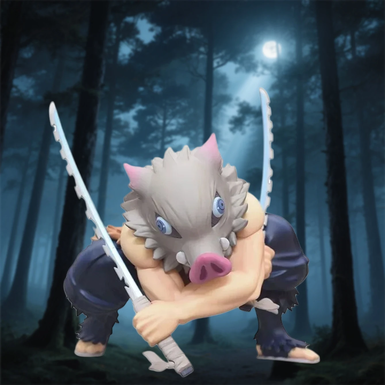 1 قطعة شفرة قاتل الشياطين ، سيوف Yi Zhi Zhu المزدوجة ، رأس الخنزير البري الرائع صورة المحارب البلاستيكية نموذج هدية مزخرفة #1