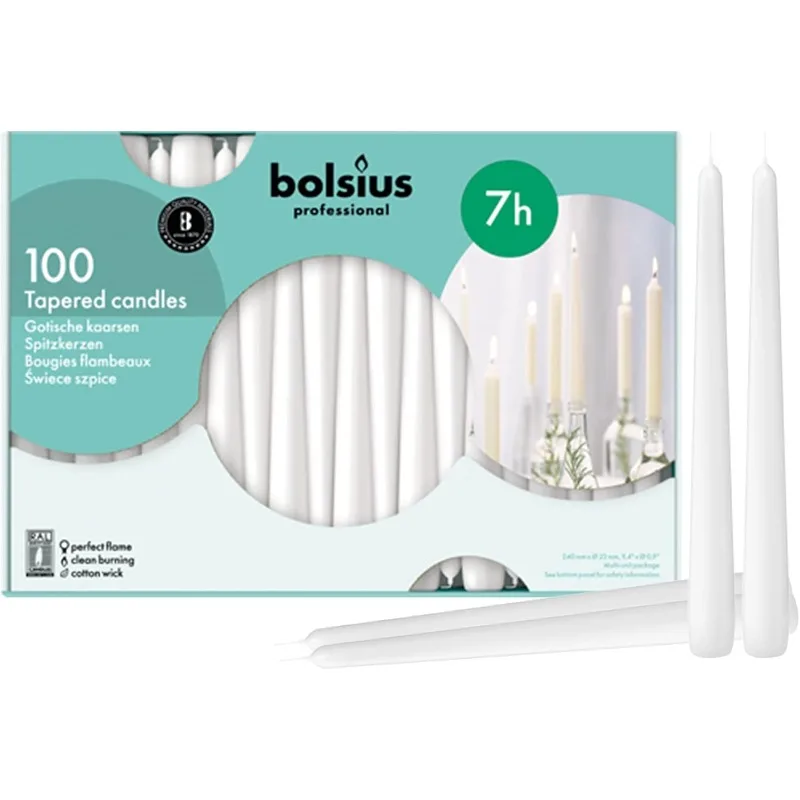 

White Taper Candles 100 Count Bulk Pack - 10 Inch Dinner Candle Set - 7+ Burn Hours - Premium European Quality