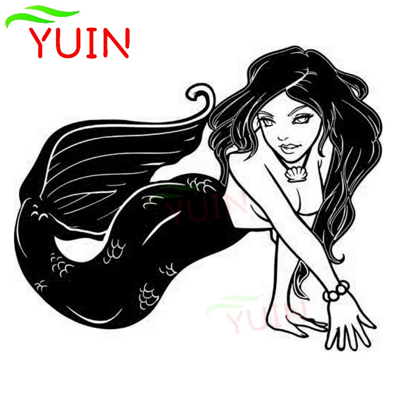 Mermaid Fantasy Ocean Sea Girl Classical Cartoon Sticker Fashion Decoration PVC Waterproof Decal Black/White/Red/Laser/Silver