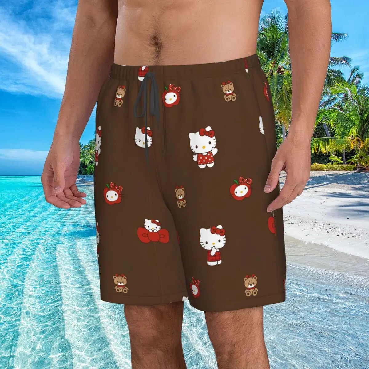 Hello Kitty Cartoon Beach Shorts For Men Board Shorts Holiday Hawaii Swim Trunks