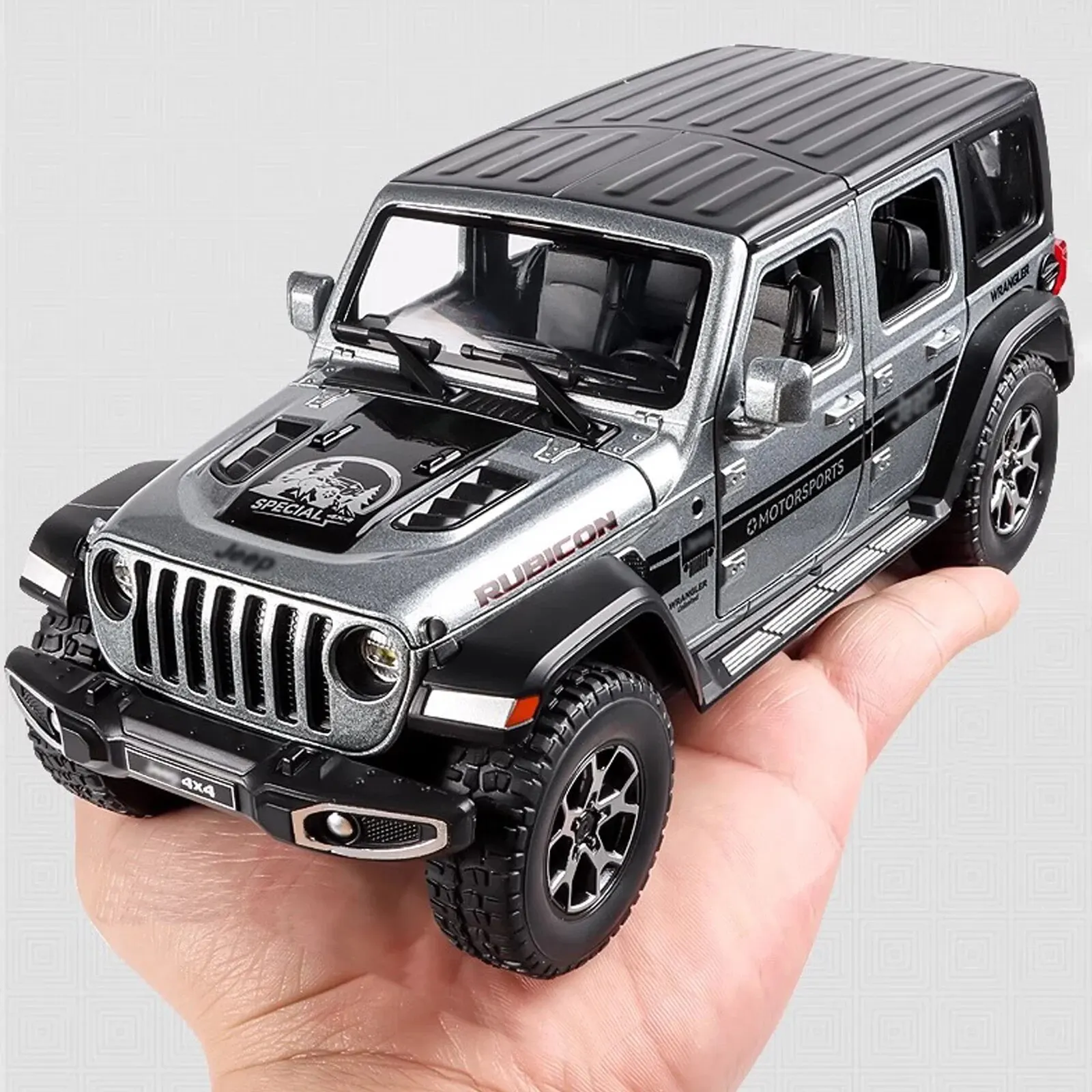 1:22 Model Wrangler Diecast Toy Car Model, Scale Metal Alloy Vehicle for Kids Boys Girls Adults, Doors Open,Gifts Gray