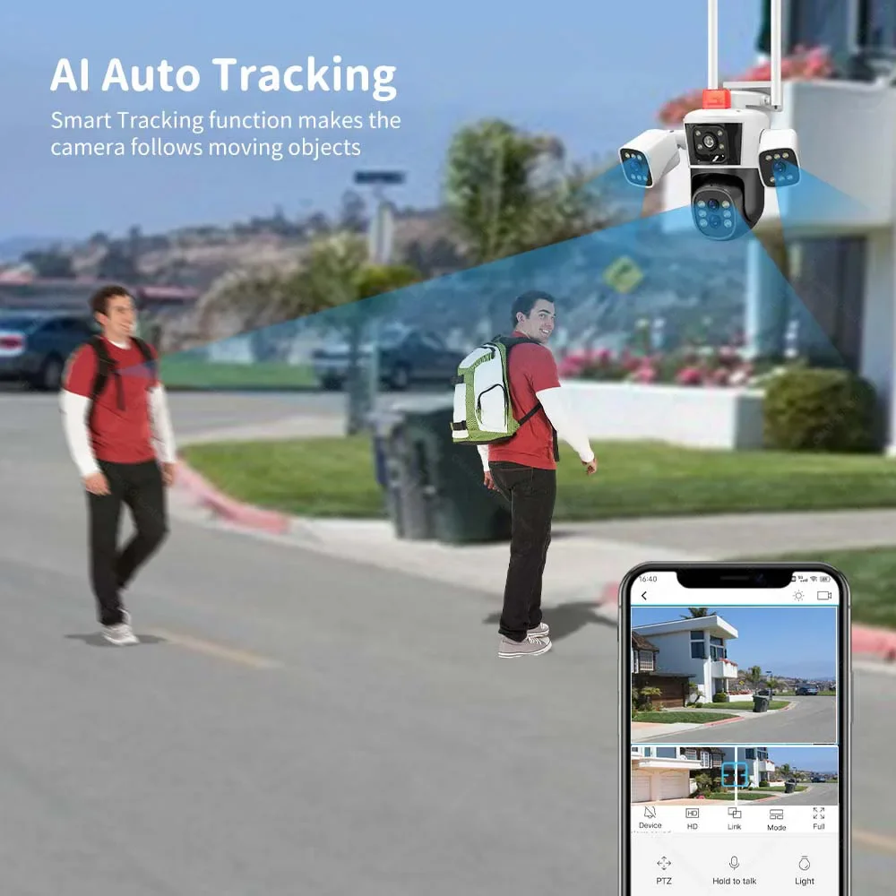 8k 16mp Wifi Ip Camera Outdoor Surveillance Video Cam Three Screen View Security Motion Tracking Ptz Mini Cctv