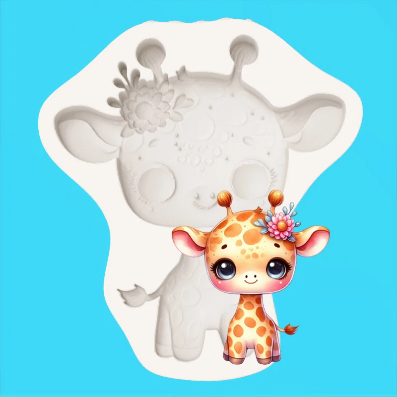 Flower-Wearing Giraffe-Shaped Silicone Mold, Cute Cartoon Chocolate Fondant Making Mold