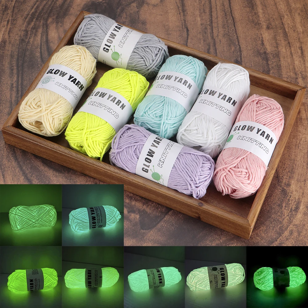 7 Rolls Glow in The Dark Yarn Luminous Crochet Yarn-DIY Knitting Sewing Supplies for Arts Crafts Party Supplies,60 yd Per Roll