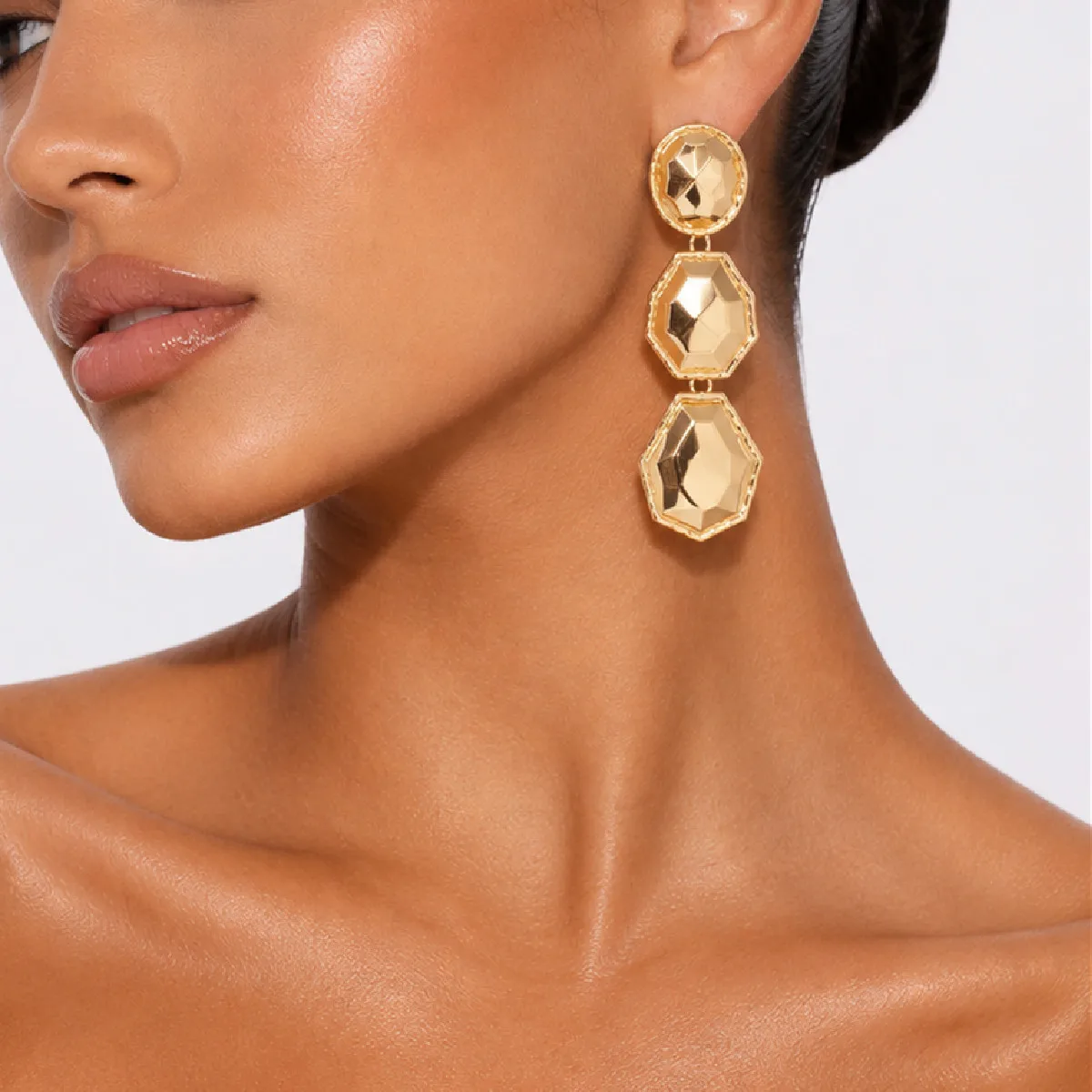 KunJoe Hip Hop Punk Geometric Irregular Glossy Metal Pendant Earrings Women Vintage Gold Color Long Dangle Earring Jewelry Gift