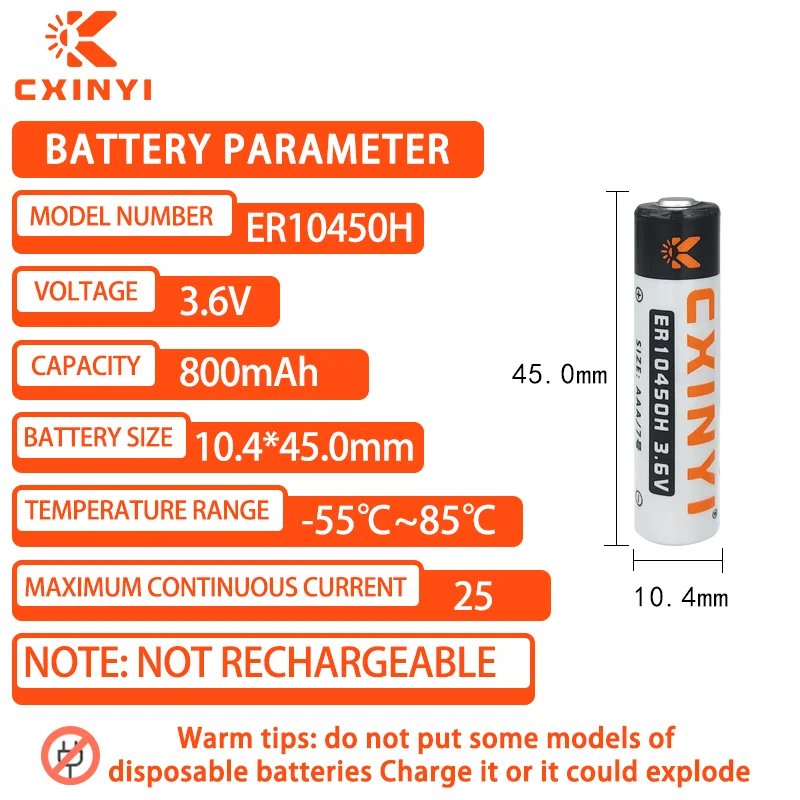 CXINYI ER10450H 3.6V lithium battery used for industrial control servo air conditioning refrigeration alarm