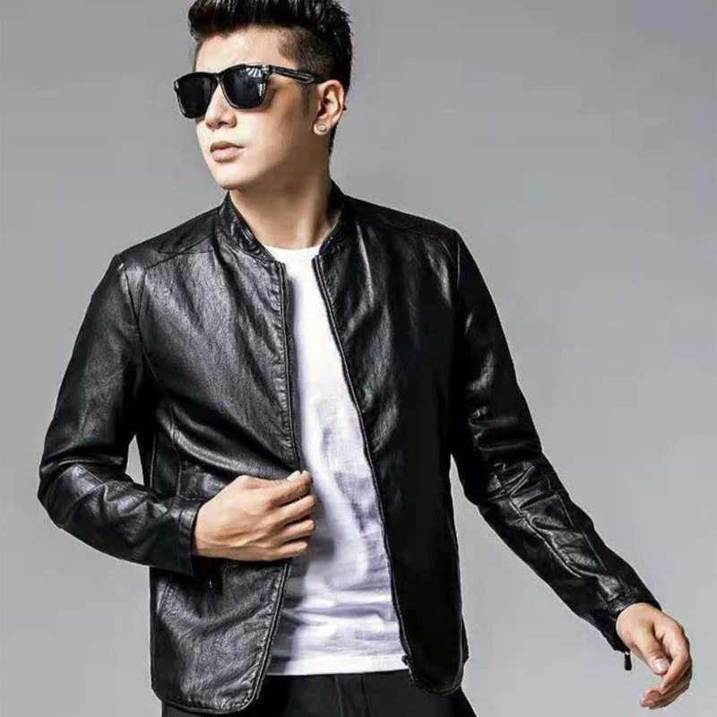 

2023 New Men Winter Faux Leather Clothing Motorcycle Short Loose Overcoat Self-cultivation Jacket Leisure Trend Outwear