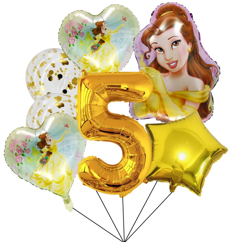 Beauty and Beast Theme Birthday Party Decoration Foil Balloons Set Disney Belle Princess Globlos Baby Shower Supplies Accessory