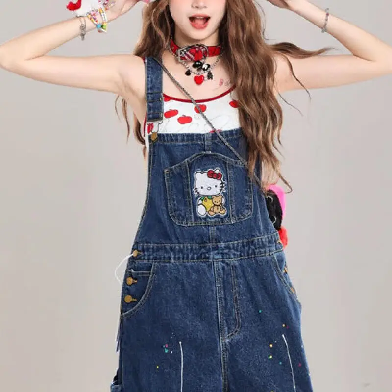 

Трусики Sanrio Hello Kitty в стиле ретро, модные брюки Y2K, летние свободные брюки в американском стиле, рабочее оборудование для отдыха, широкие брюки для девочек