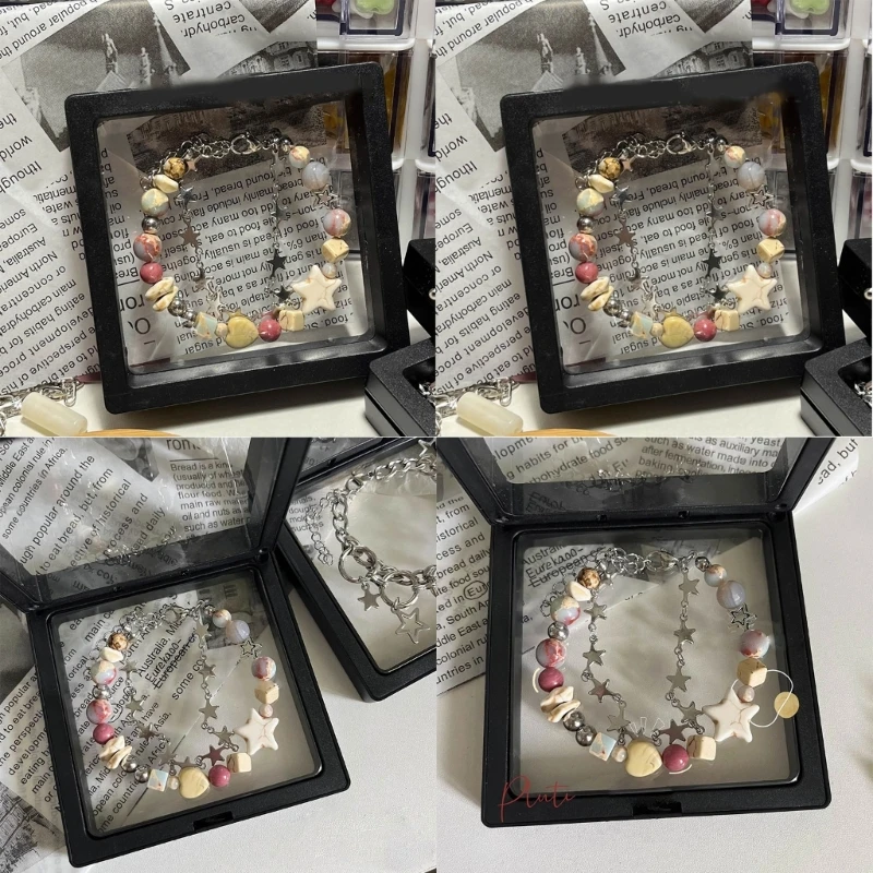 U4LF Y2K Star Beaded Bracelets Double Layer Bracelets Bangle Girl Summer Jewelry Gift