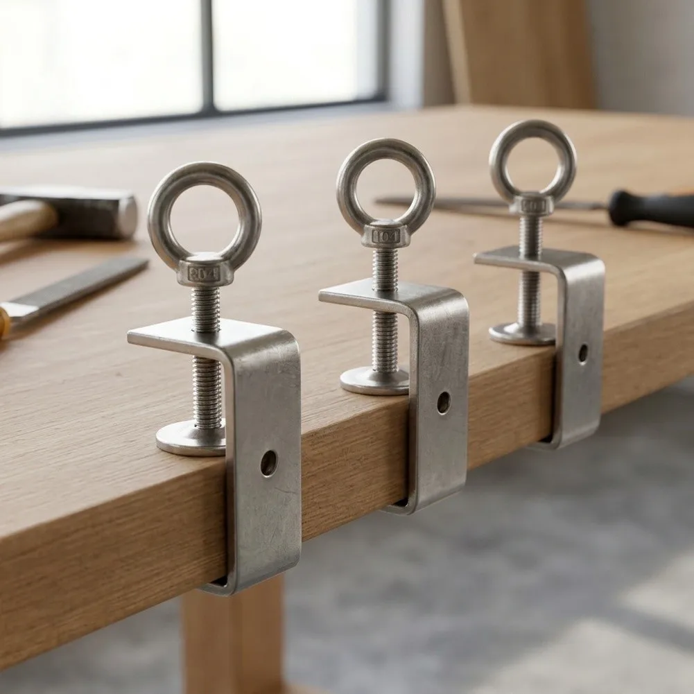 Robust Stainless Steel C Clamp with Eye Bolt Designed for Square Tube Clamping in Metalworking and Installation