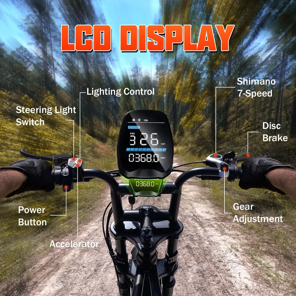 20" FAT TIRE ADULTS ELECTRIC BIKE 1500W PEAK 32MPH 48V 15AH MOUNTAIN EBIKE image 4