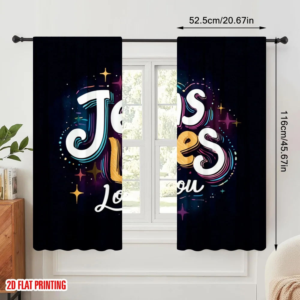 2pcs,2D plane printing Curtains Digital Printed Love of Jesus Artists 100% Polyester (without rod) All Seasons Use for Living