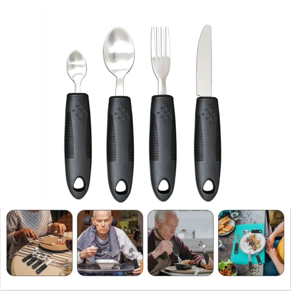 

Soft rubber Handle Anti-Shake Adaptive Tableware Disabled Elderly stainless steel Knife Fork Spoon Rehabilitation Food Aid Set