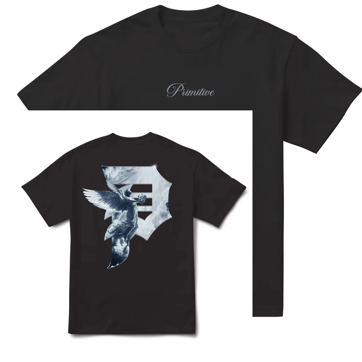 2026 Vintage Angel Cloud Wing Graphic Oversized T-Shirt，Kids Adults Heaven Scenery Art Print Loose Crew Neck Casual Streetwear