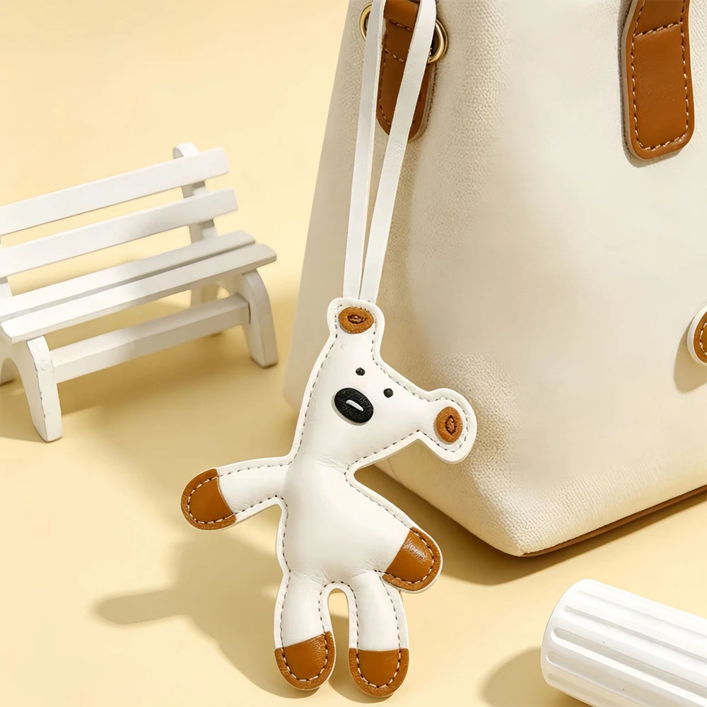 2PCS Bear Bag Charm, Leather Bear Keychain Accessories for Tote Bags Car Key Chains for Women Men