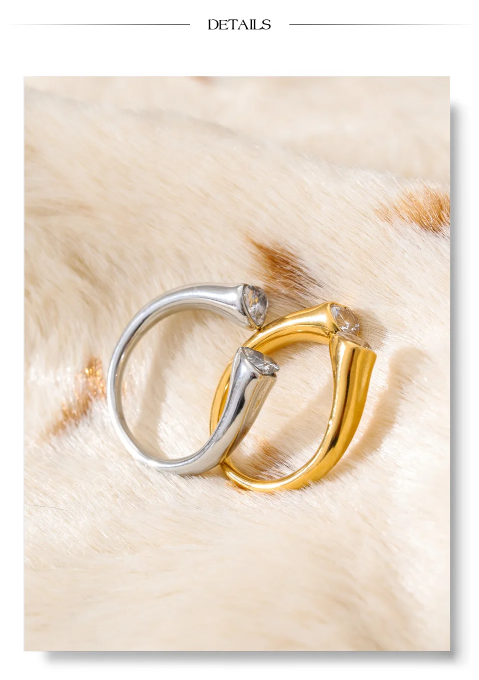 Yhpup 2026 Edelstahl Zirkonia Herz Verstellbarer Ring 16 Karat Platin PVD plattiert Zarter Charm Fingerschmuck Empfehlen – Detail 7
