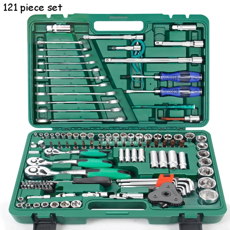 121 piece set auto repair tool box sleeve wrench household car repair kit ratchet repair hand tools tire disassembly