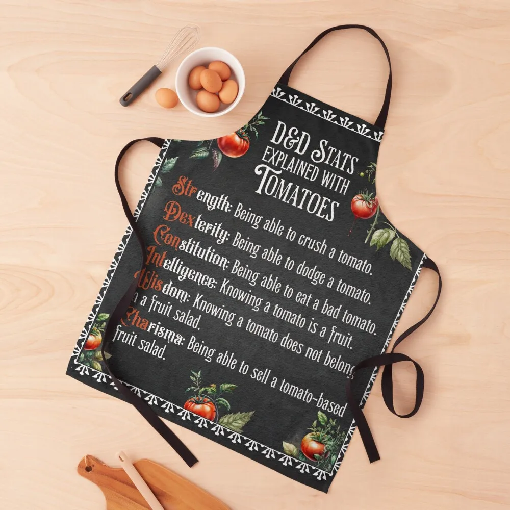 

D&D Stats explained with tomatoes: str, dex, con. Funny Cooking dnd gift for chef or cook Apron Home Cleaning christmas Apron