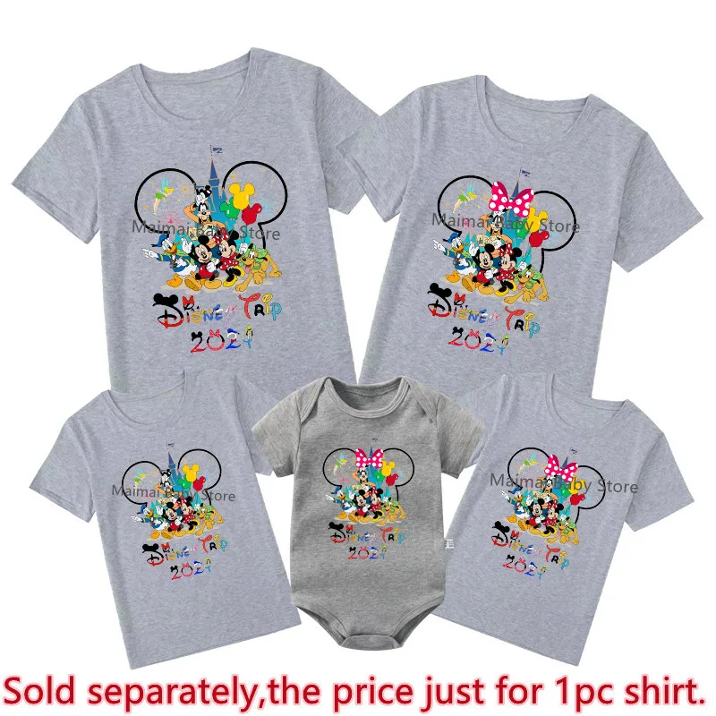 Disney-Família Camisas Combinadas, Mickey Minnie Look, Papai Mãe e Filhos Tees, Top First Disneyland Roupas de Férias, Engraçado, Viagem, 2024