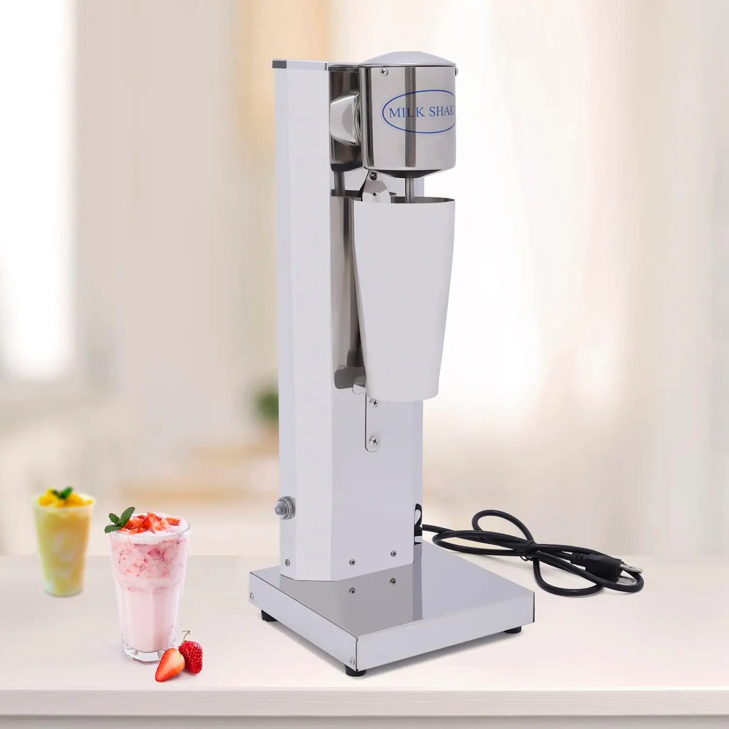 

Electric Single Head Milk Shaker,180W 2 Speed Adjustable Stainless Steel Silver Commercial Drink Mixer With 1Stainless Steel Cup
