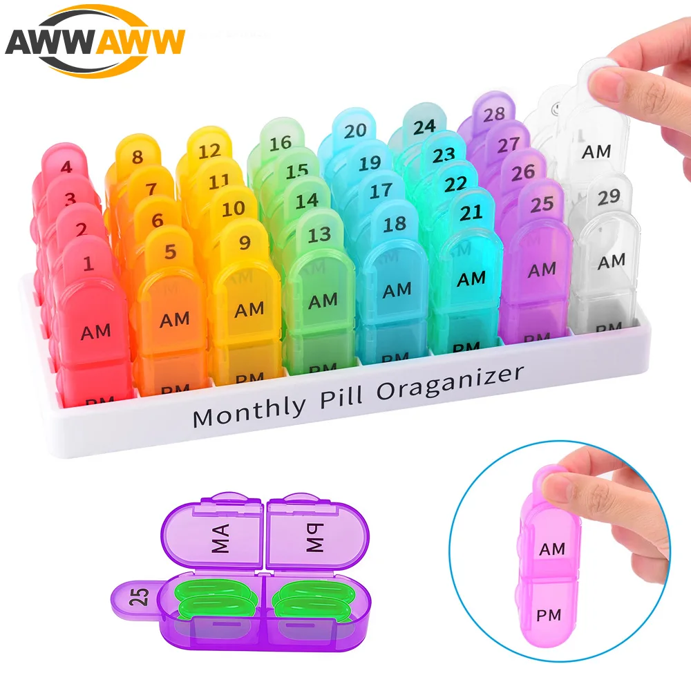 

Monthly Pill Organizer 2 Times a Day,30 Day Pill Box AM PM,Morning and Night One Month Pill Box Organizer - Vitamins Medication