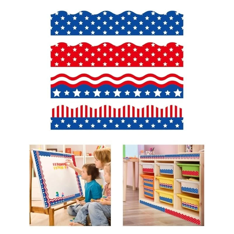 Onafhankelijkheidsdag Border Sticker 4.59ftx65mm Patriotisch thema Border Trim voor schoolfeestdecoratie
