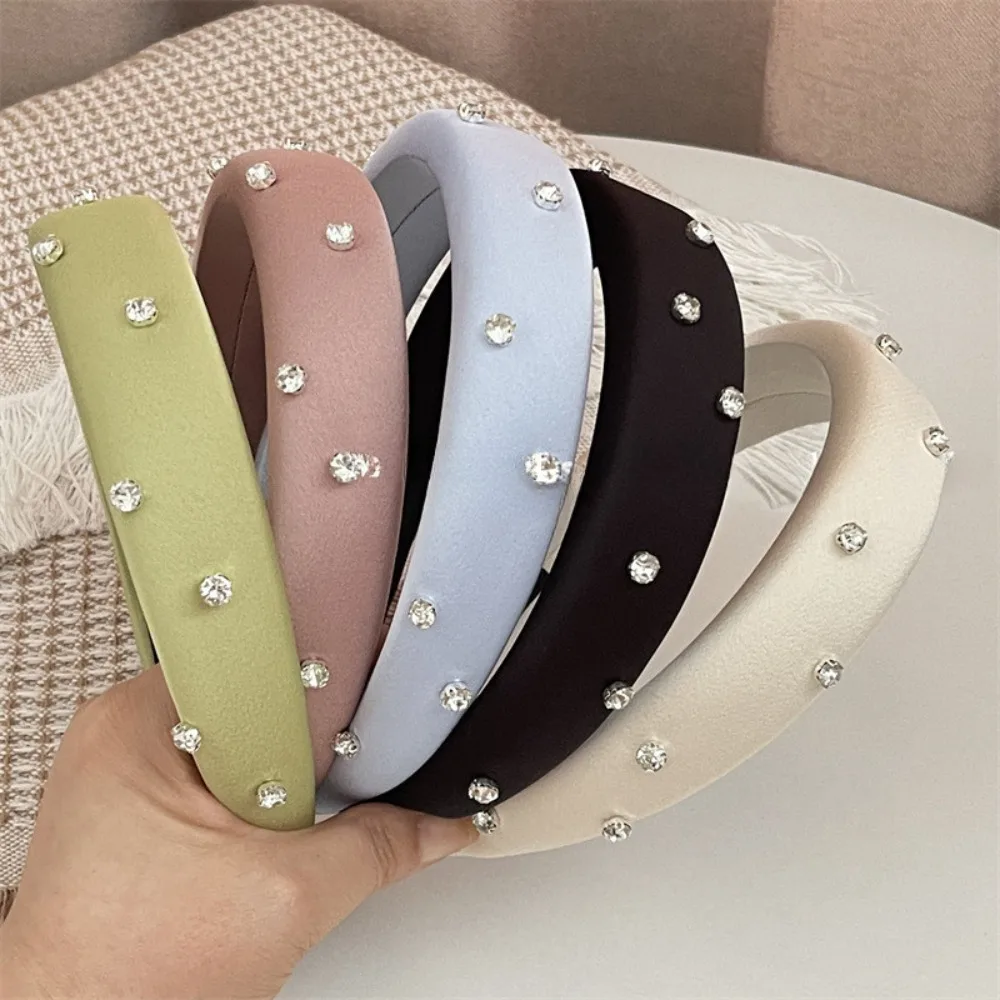 Luxurious Water Diamond Sponge Hair Hoop Solid Color Turban Wash Face Headband Heart Ornament Korean Hairband High End Headwear