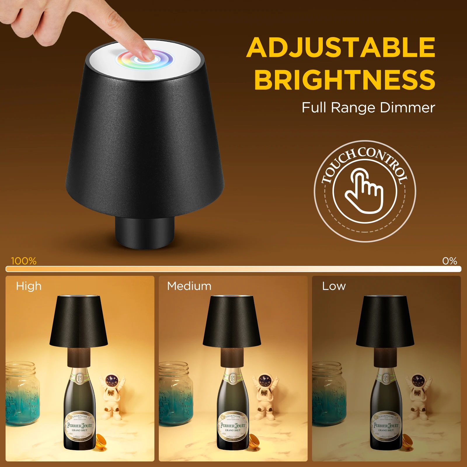 Lámpara LED para botella de vino, luz nocturna de Metal inalámbrica portátil con atenuación táctil, recargable por USB, decoración de comedor