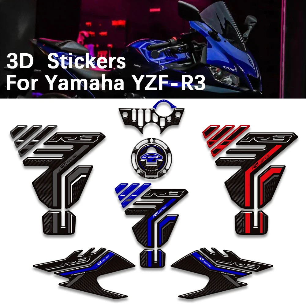 

Motorcycle Accessories For YZF-R3 YZFR3 YZF R3 Tank Pad TankPad Cap Grips Gas Fuel Kit Knee Stickers Decals Protection 2017-2026