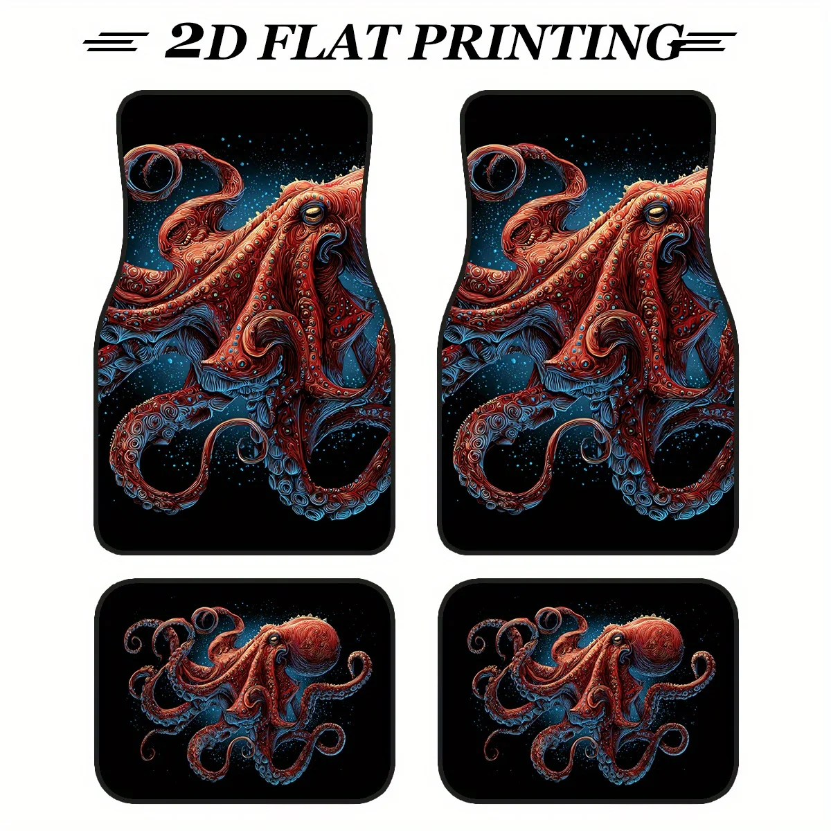 4pcs Non-Slip Octopus/ Squid Car Floor Mats - Heavy-Duty All-Weather Fit For Cars, SUVs, Trucks - Heavy Duty Protection, Non-Sli