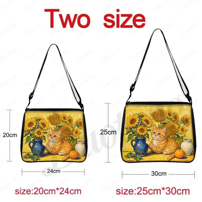 Kawaii Van Gogh Starry Sky Cats Pattern Shoulder Bag Black White Kitten Women Handbag Large Capacity Bag Phone Wallet Holder