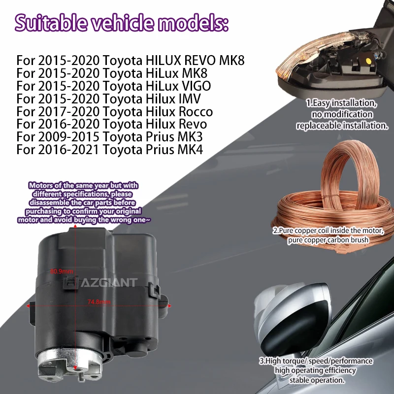

Car Door Side Mirror Electric Fold Motor R L For Toyota Prius/HILUX REVO VIGO IMV Rocco espejos de puntos ciegoso FK140PA13220