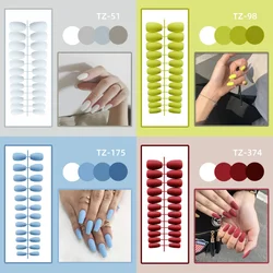 24Pcs Fake Nails Strips Ballet Trapezoid Europe Matte Frosted False Nails Strip Finished  Wearing Press on Nail Strip No Glue