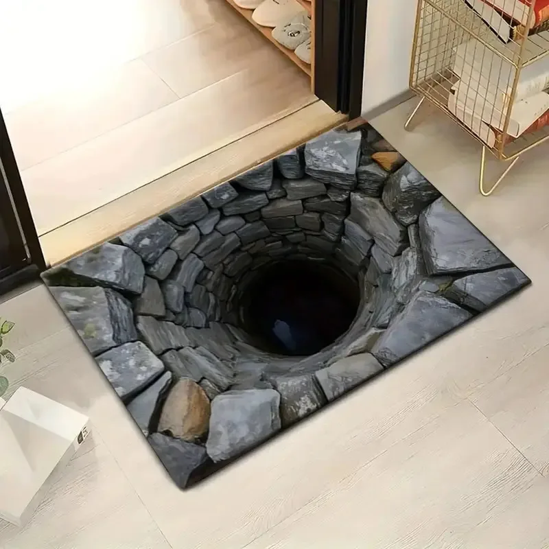 VIKAMA 3D Carpet Optical Illusion Decoration Door Mat Bedroom Living Room Bathroom 3D Illusion Hole Carpet Home Decoration