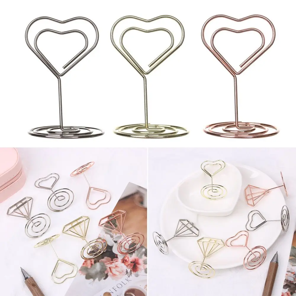 Fashion Wedding Supplies Desktop Decoration Paper Clamp Heart Shape Photos Clips Place Card Table Numbers Holder Clamps Stand