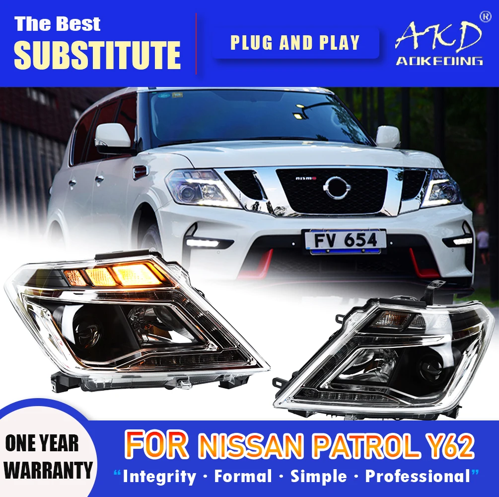 

AKD Head Lamp for Nissan Patrol LED Headlight 2013-2016 Headlights Y62 DRL Turn Signal High Beam Angel Eye Projector Lens