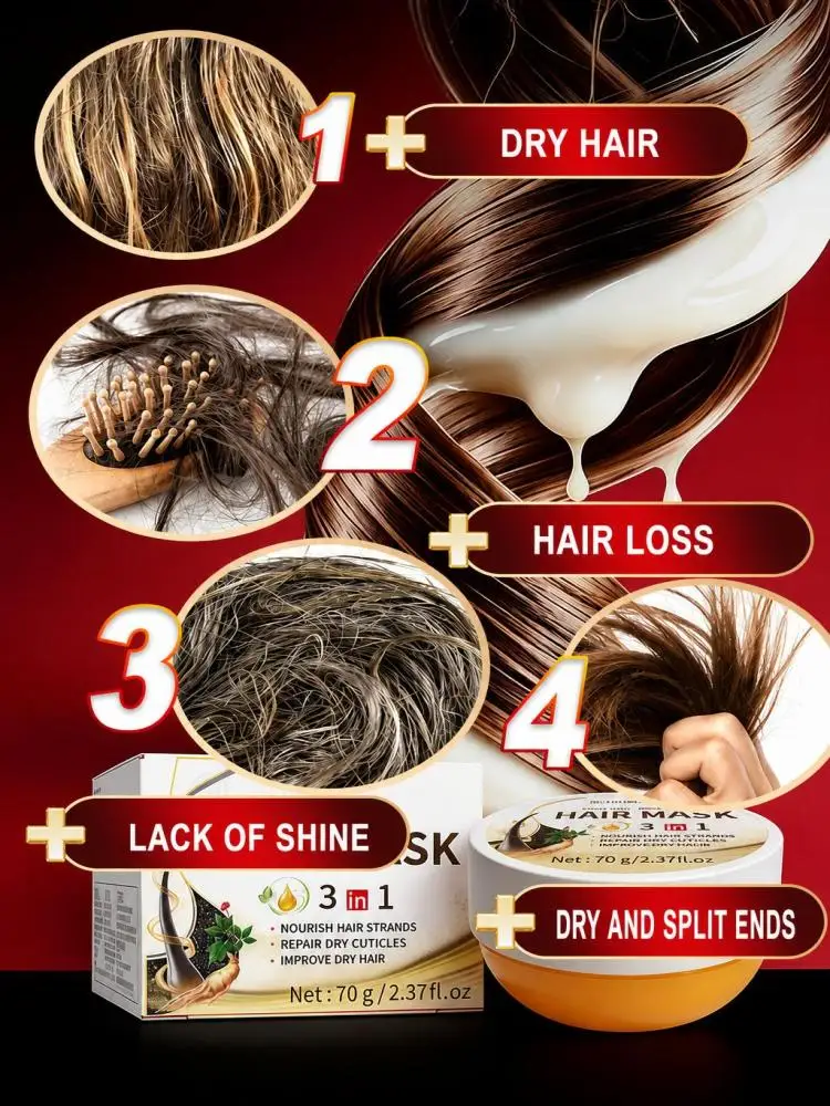 Nourishing Hair Mask for Dry & Frizzy Hair, Boost Hair Shine, Smooth Rough Hair Cuticles, Relieve Dryness, Deep Daily Hair Care Treatment for Dull Hair