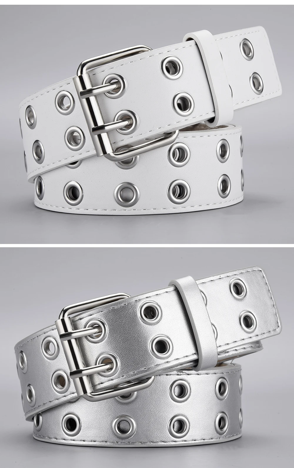1pc frauen Gürtel Trend Einfache Doppel Loch Männer Gürtel Punk Hip Hop Rock Stil Subkultur Y2K Gürtel Punch freies Gürtel für Männer und Frauen – Detail 5