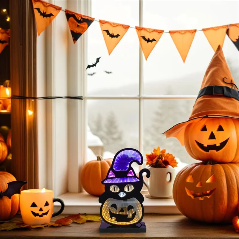 AT19-Halloween Neon Pumpking Lamp USB Powered LED Tabletop Night Light Bedside Decor Party Festival Gift Compact USB Plug