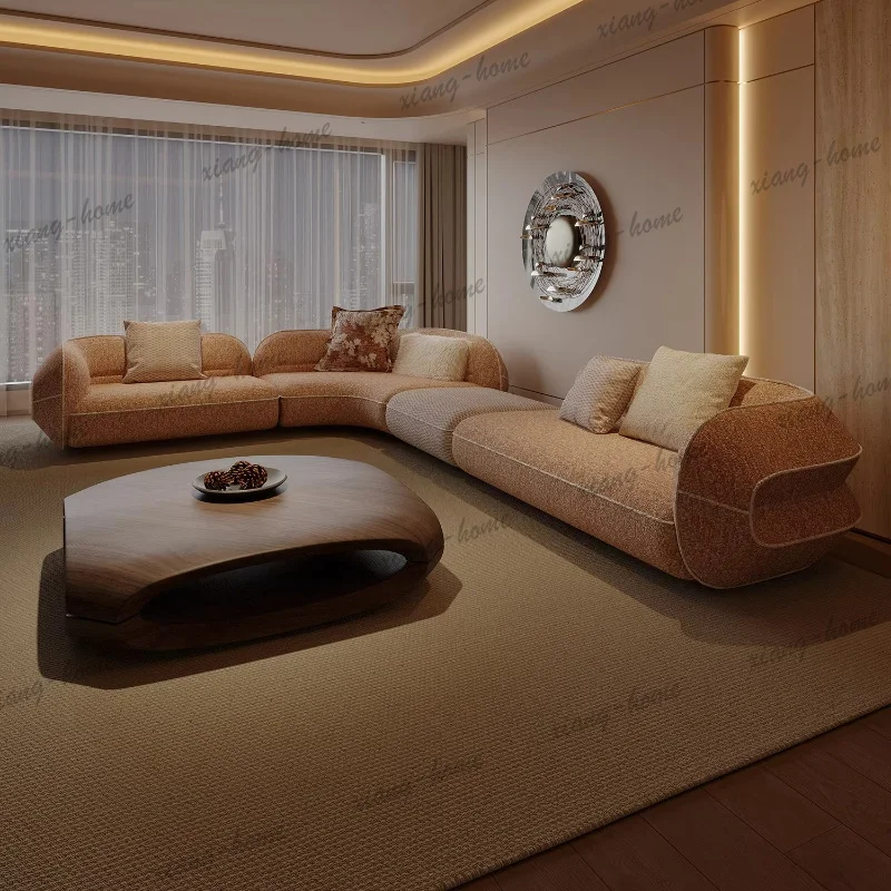 PG Rust Curved Modular Sectional Sofa L Shaped Cylinder Roll Armrest Deep Seat Low Profile For Large Living Room Villa