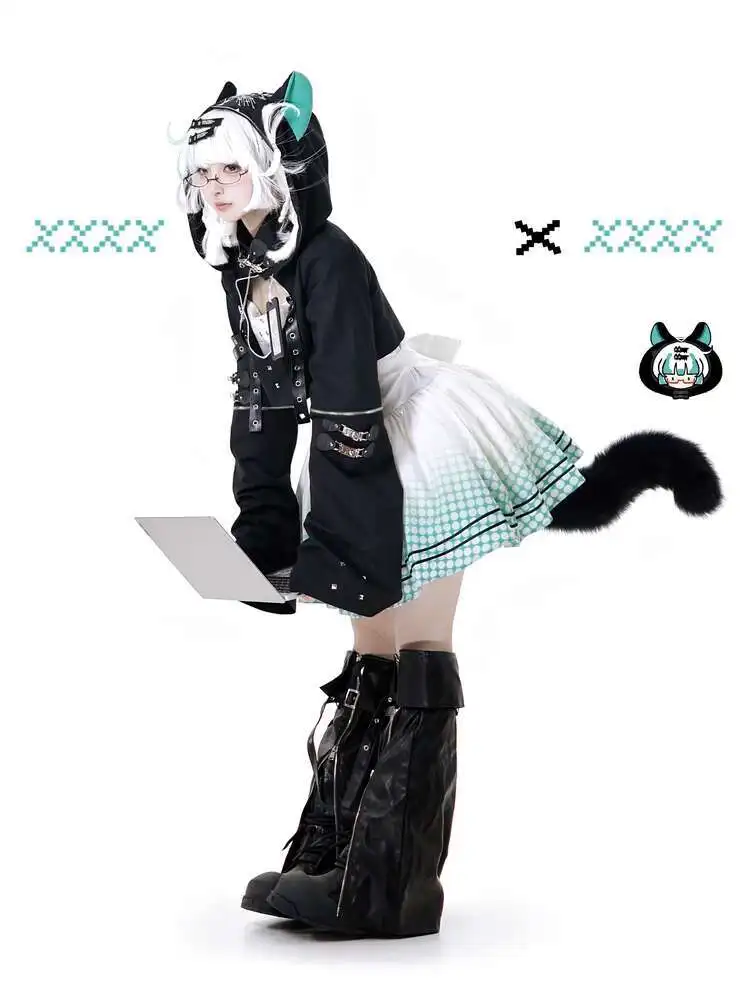 

New Fiesta Carnival Halloween Cos Cosplay Electronic Cat Lolita Suspender Dress Cat's Ear Tops Suit Cute Lolita