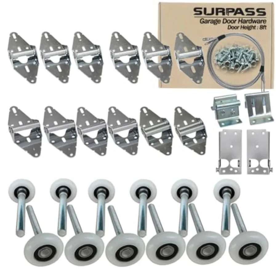 

Garage Door Hardware Kit Roller/Hinge/Top Bracket/Wire Rope for 8' Height Garage Doors