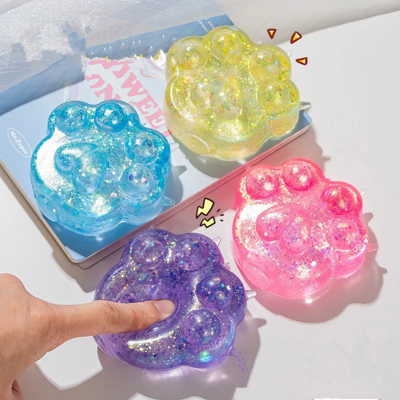 Anti-Stress-Spielzeug für Kinder: Weiche TPR-Pailletten-Maltose-Knautschfigur mit langsamem Rückprall, elastische Katzenpfote zum Stressabbau, farbig