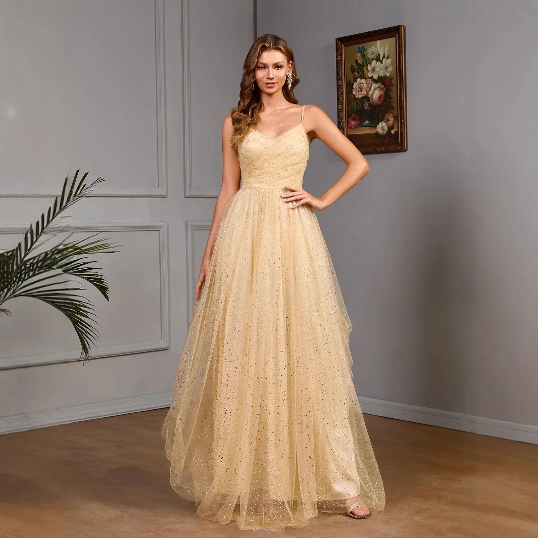 

2025 Spring Elegant Sweet and Spicy Dress Solid Color Sexy Strapless Sequined Double-layer Tight Waist Dress for Women Elegant