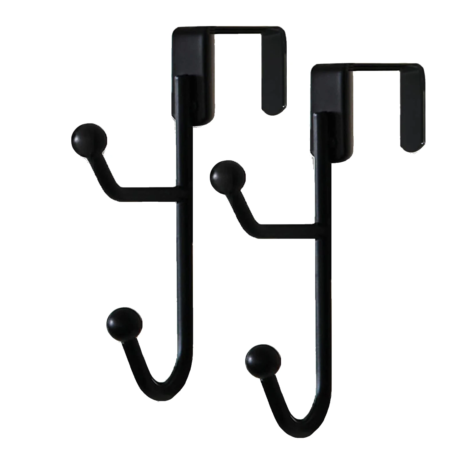 2 Pack Over the Door Hooks Hanger, Sturdy Metal Double Hook Hanger for Hanging Coats, Hats, Robes, Towels, Black